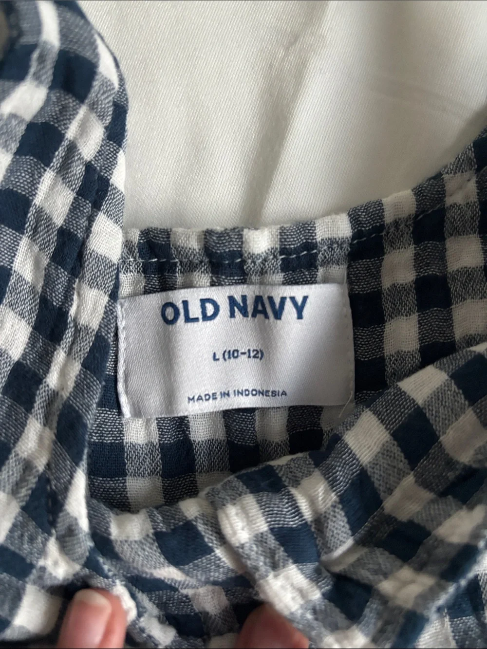 Old Navy Navy and White Gingham Peplum Tank with Red Scallop Trim